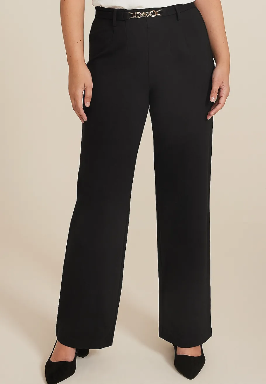 Maurices Pants-Ponte Gold Buckle High Rise Wide Leg Dress Pant