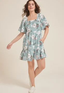 Maurices Wedding Guest & Cocktail Dresses-Printed Flutter Sleeve Babydoll Dress