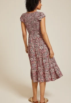 Maurices Work Dresses-Printed Flutter Sleeve Smocked Midi Dress
