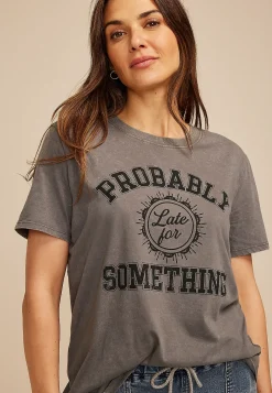 Maurices Tees|Graphics-Probably Late For Something Oversized Fit Graphic Tee