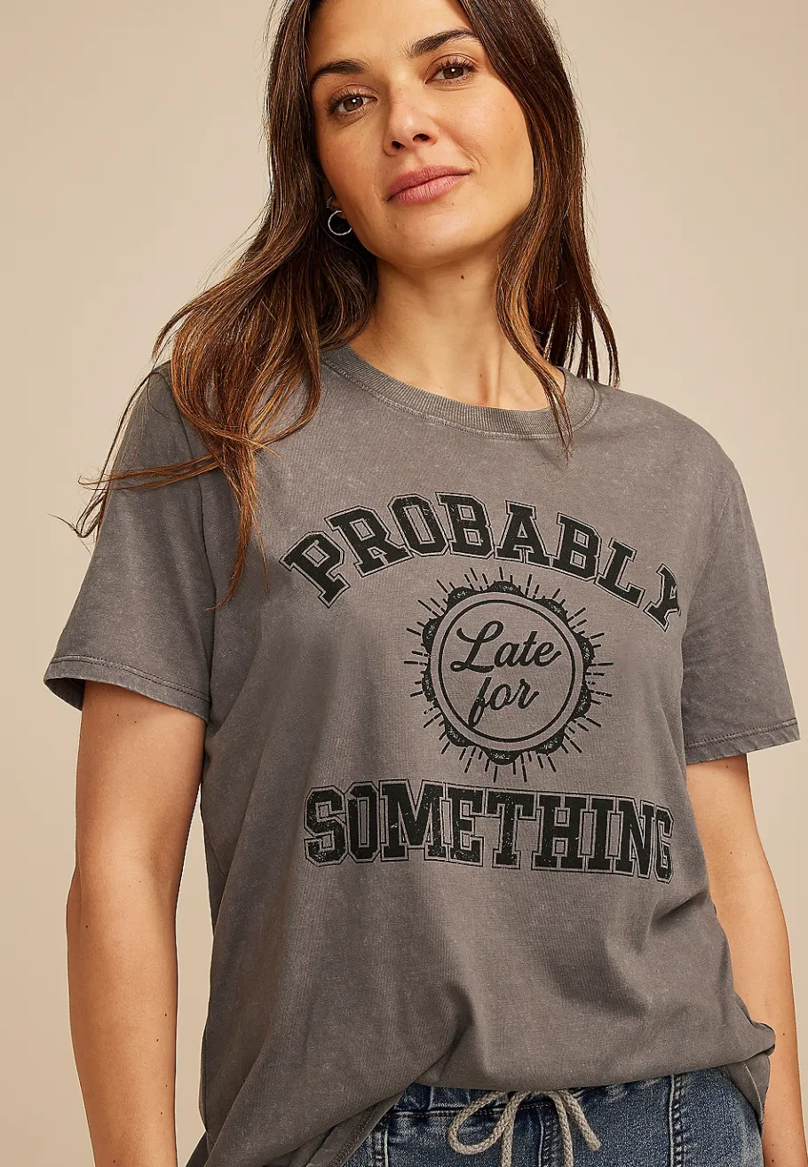 Maurices Tees|Graphics-Probably Late For Something Oversized Fit Graphic Tee