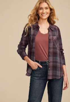 Maurices Plaid & Button Down Shirts-Pucker Plaid Button Down Shirt