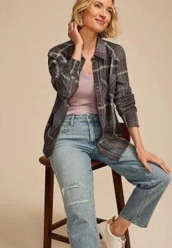 Maurices Plaid & Button Down Shirts-Pucker Plaid Button Down Shirt