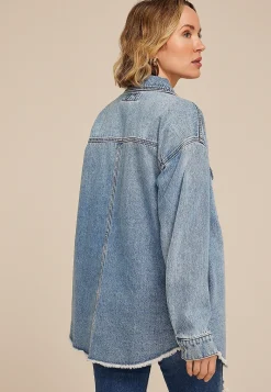 Maurices Jackets-Raw Hem Denim Shacket