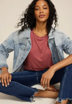Maurices Tees-Rhinestone Embellished Boat Neck Tee