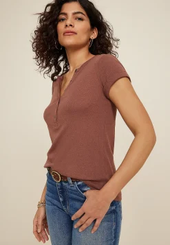 Maurices Tees-Ribbed Henley Short Sleeve Tee