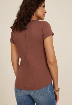 Maurices Tees-Ribbed Henley Short Sleeve Tee