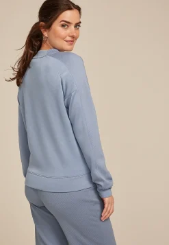 Maurices Sweatshirts-Ribbed Mixed Scuba Knit V Neck Sweatshirt