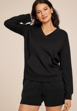 Maurices Sweatshirts-Ribbed Mixed Scuba Knit V Neck Sweatshirt