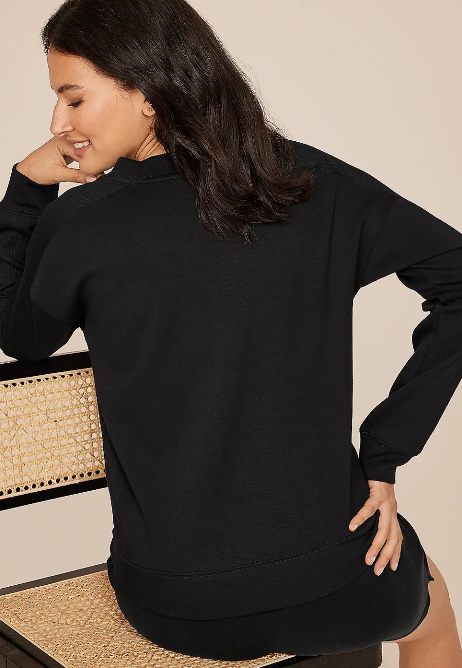 Maurices Sweatshirts-Ribbed Mixed Scuba Knit V Neck Sweatshirt