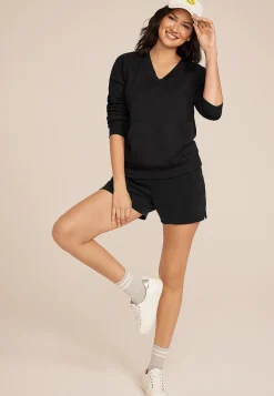 Maurices Sweatshirts-Ribbed Mixed Scuba Knit V Neck Sweatshirt