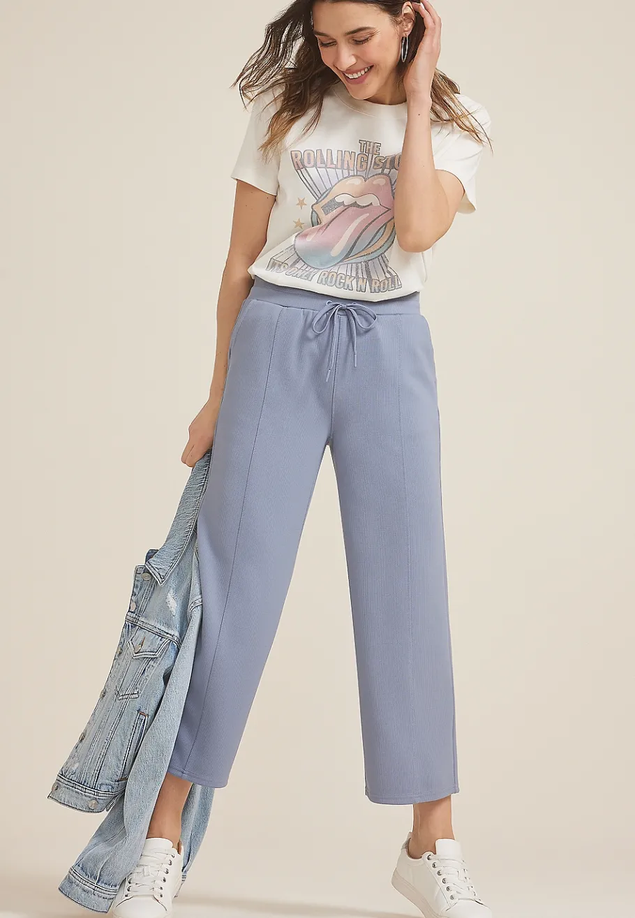 Maurices Joggers & Sweatpants|Crops & Capris-Ribbed Scuba Knit High Rise Wide Leg Cropped Pant