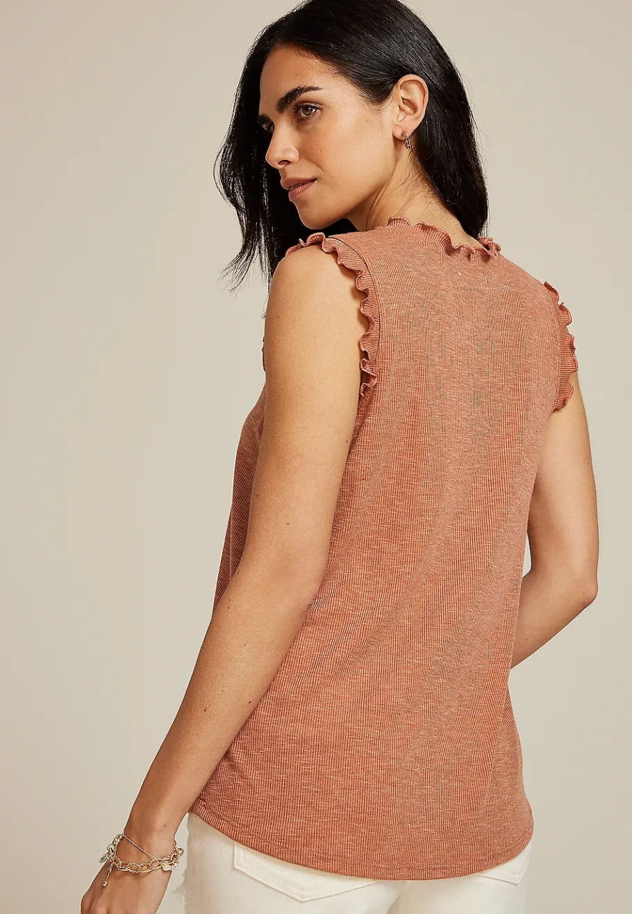 Maurices Tanks & Camis-Ruffle Trim V Neck Tank Top