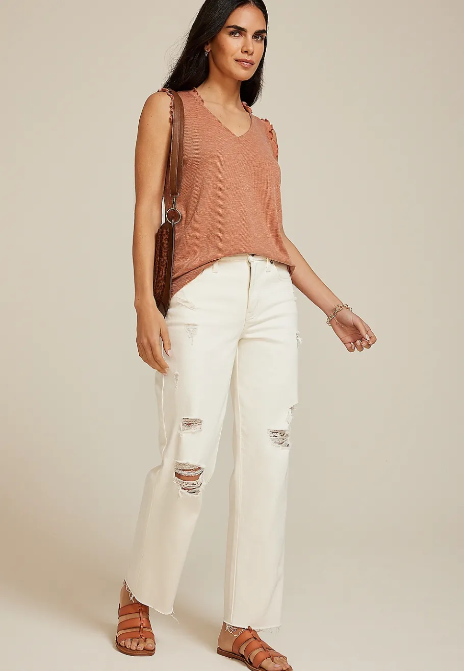 Maurices Tanks & Camis-Ruffle Trim V Neck Tank Top