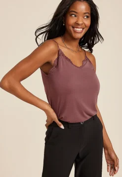 Maurices Tanks & Camis-Sandwash Lace Trim V Neck Swing Cami
