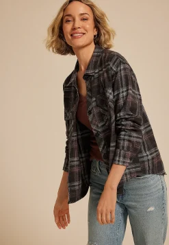 Maurices Plaid & Button Down Shirts-Shorty Utility Plaid Button Down Shirt