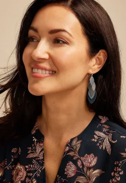 Maurices Earrings-Silver And Blue Leaf Drop Earrings