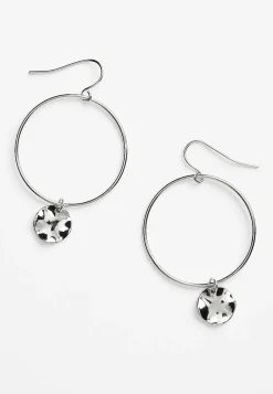 Maurices Earrings-Hammered Disc Charm Hoop Earrings