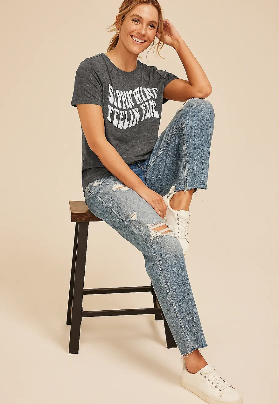 Maurices Tees|Graphics-Sippin Wine Feelin Fine Classic Fit Graphic Tee