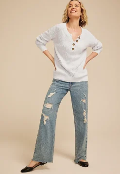 Maurices Sweaters Cardigans & Kimonos-Slouchy Henley Sweater