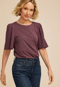 Maurices Tees-Solid Flutter Sleeve Tee