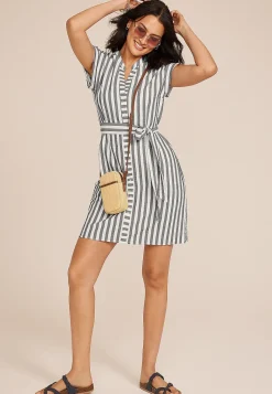 Maurices Work Dresses-Striped Dolman Short Sleeve Shirt Dress