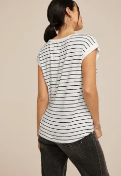 Maurices Tees-Striped Grommet Shoulder Scoop Neck Tee