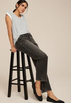 Maurices Tees-Striped Grommet Shoulder Scoop Neck Tee