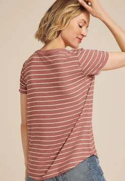 Maurices Tees-Striped Lattice Front Short Sleeve Tee