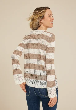 Maurices Sweaters Cardigans & Kimonos-Striped Open Stitch Bell Sleeve Sweater
