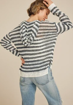 Maurices Sweaters Cardigans & Kimonos-Striped Open Stitch Hooded Pullover