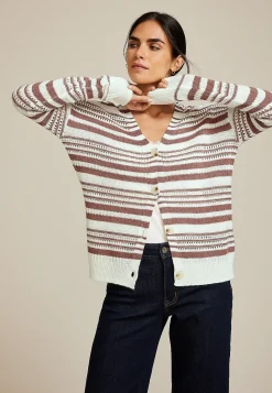 Maurices Sweaters Cardigans & Kimonos-Striped Pointelle Button Front Cardigan