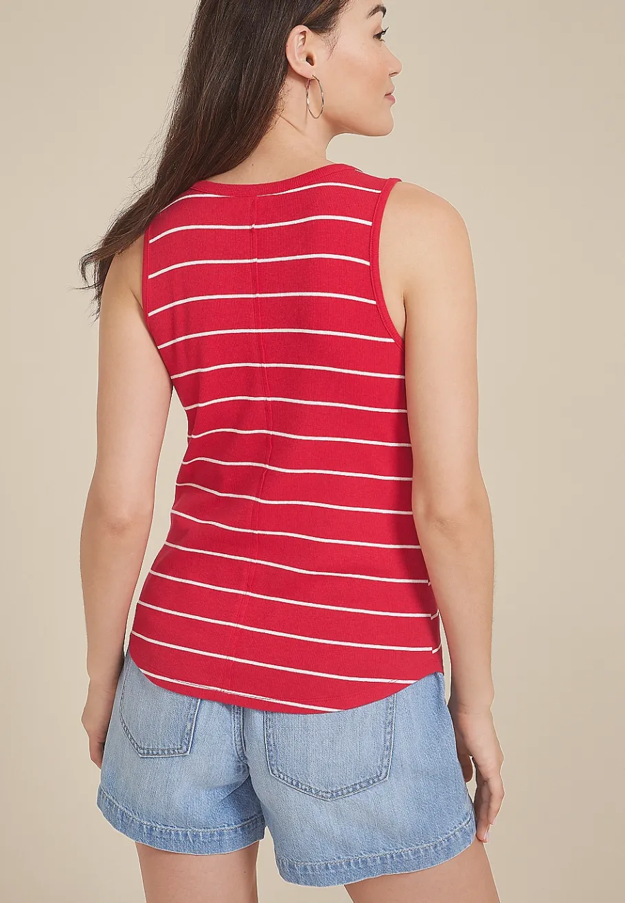 Maurices Tanks & Camis-Striped Ribbed Henley Tank Top