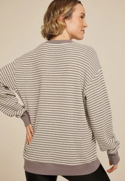 Maurices Sweatshirts-Striped Waffle Crew Neck Tunic Sweatshirt