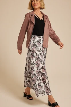 Maurices Skirts-Studio Y Abstract Floral Mesh Tiered Maxi Skirt