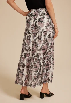 Maurices Skirts-Studio Y Abstract Floral Mesh Tiered Maxi Skirt