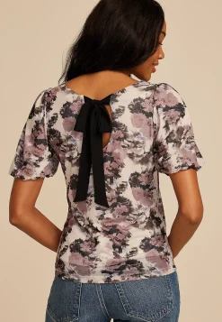 Maurices Tees|Shirts & Blouses-Studio Y Abstract Floral Mesh Puff Sleeve Blouse