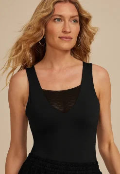 Maurices Tanks & Camis-Studio Y Mesh V Neck Sleeveless Bodysuit