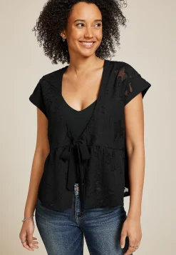 Maurices Sweaters Cardigans & Kimonos-Studio Y Jacquard Front Tie Peplum Cardigan