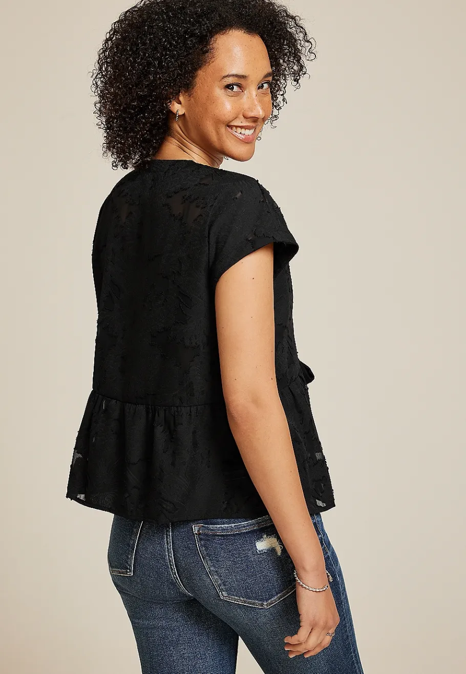 Maurices Sweaters Cardigans & Kimonos-Studio Y Jacquard Front Tie Peplum Cardigan