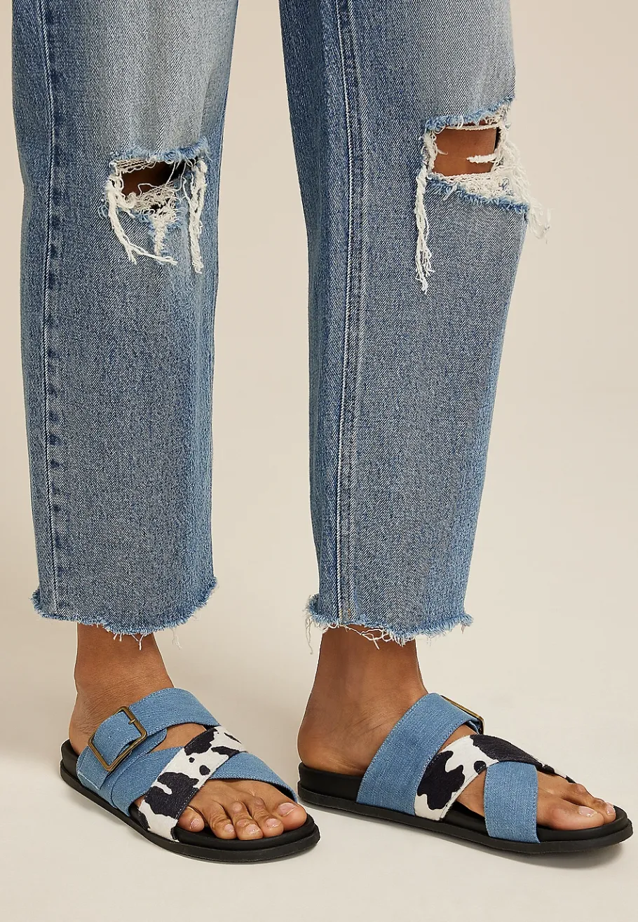 Maurices Shoes|Sandals-SuperCush Emilia Denim Cowprint Footbed Sandal
