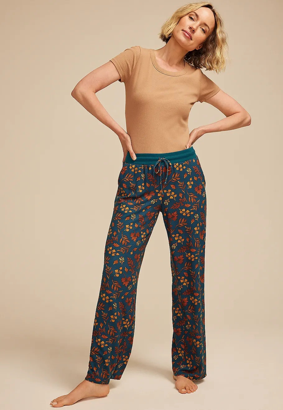 Maurices Pajamas|Pajamas-Teal Fall Leaves Wide Leg Pajama Pants