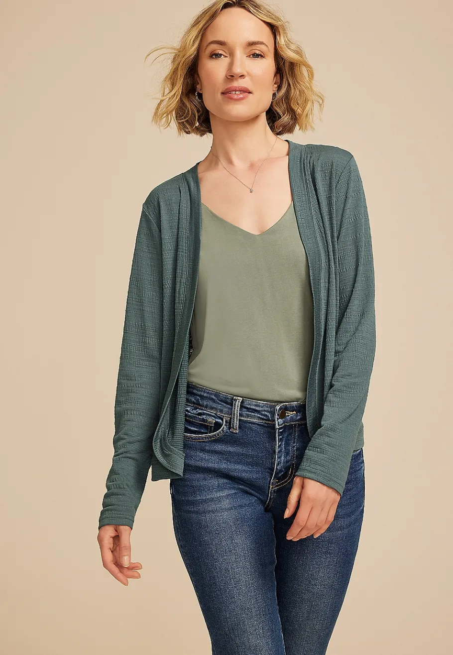 Maurices Sweaters Cardigans & Kimonos-Textured Curved Hem Cardigan