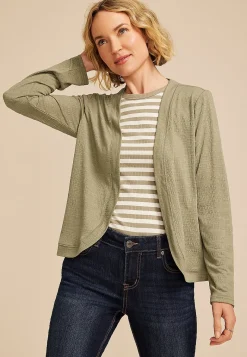 Maurices Sweaters Cardigans & Kimonos-Textured Curved Hem Cardigan