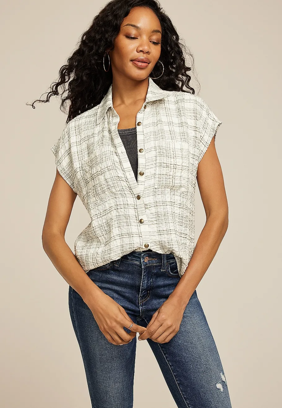 Maurices Shirts & Blouses|Plaid & Button Down Shirts-Textured Dolman Button Down Shirt