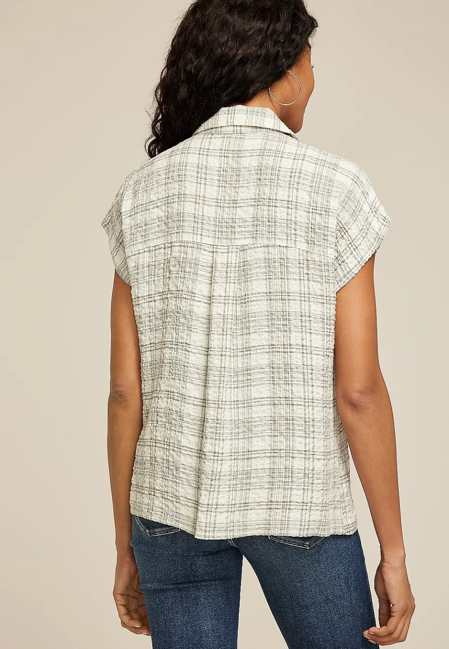 Maurices Shirts & Blouses|Plaid & Button Down Shirts-Textured Dolman Button Down Shirt