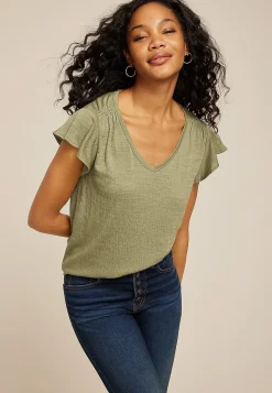 Maurices Tees-Textured Flutter Sleeve Tee