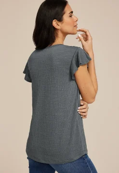 Maurices Tees-Textured Flutter Sleeve Tee