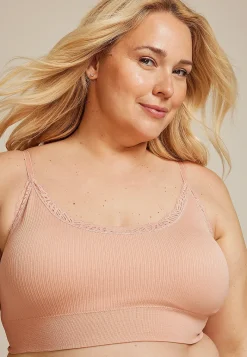 Maurices Bralettes|Bralettes-True Stretch Seamless Ribbed Lace Trim Bralette