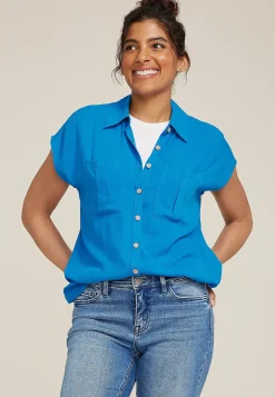 Maurices Plaid & Button Down Shirts-Utility Dolman Button Down Shirt